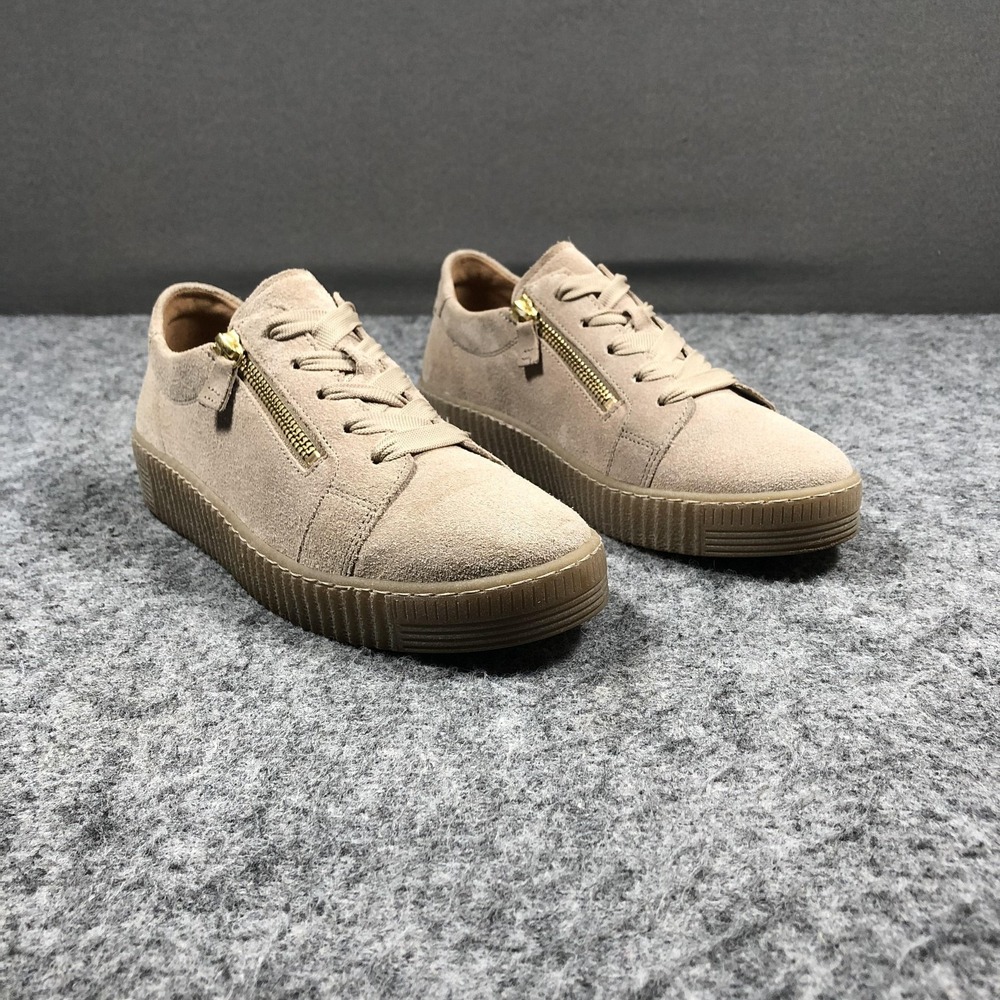 Gabor Shoes Womens Size 9 Best Fitting Beige Suede Lace Zip Comfort Sneakers